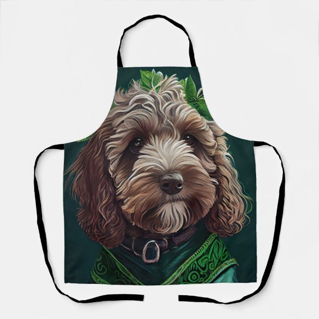Delantal Perro Cockapoo con vestido de San Patricio (Anverso)