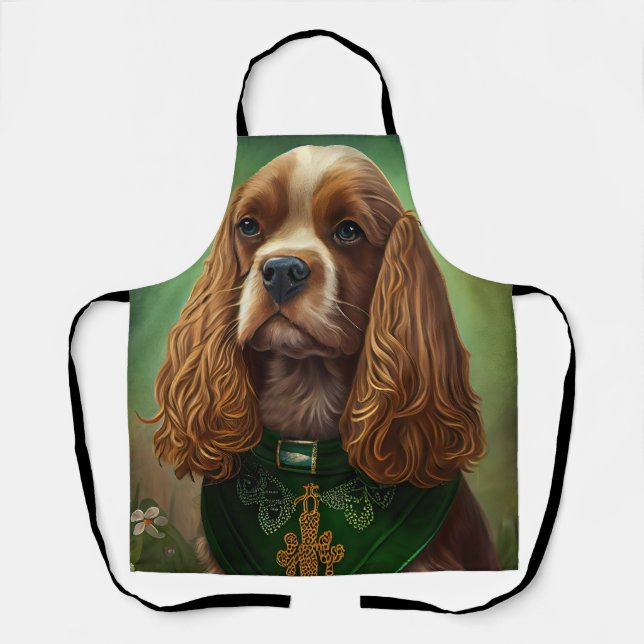 Delantal Perro Cocker Spaniel con Ropa del Día de San Patri (Anverso)