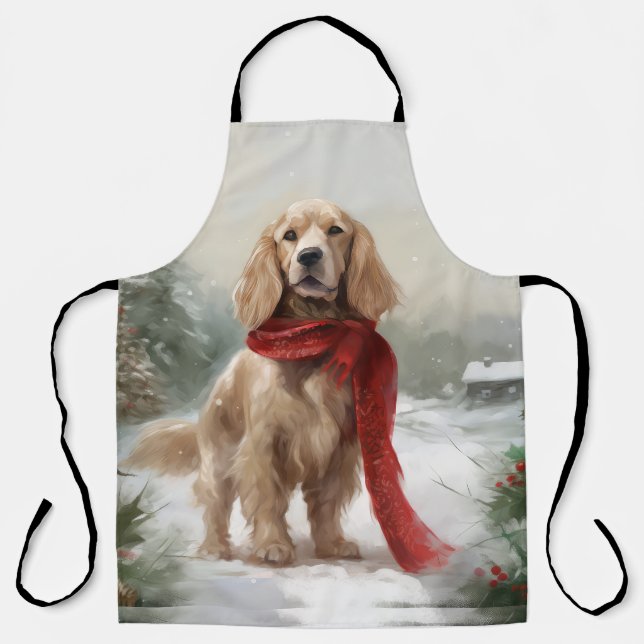 Delantal Perro Cocker Spaniel en Navidad con nieve (Anverso)