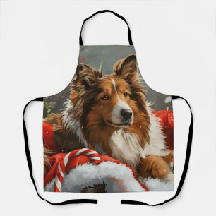 Delantal Perro Collie áspero Navideño Festivo