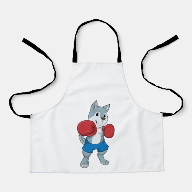 Delantal Perro como boxeador con guantes de boxeo (Anverso)