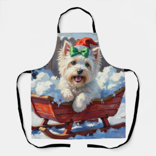 Delantal Perro Coton de Tulear Esponjoso Trineo de Navidad 
