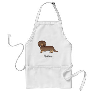 Delantal Perro Dachshund de pelo largo de chocolate y bronc
