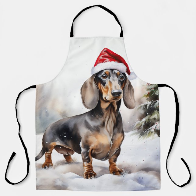 Delantal Perro Dachshund en Navidad con Nieve (Anverso)