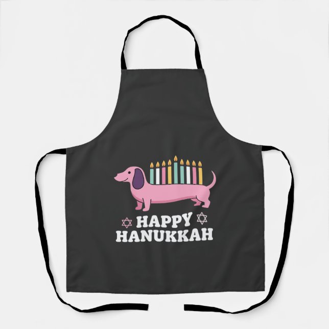 Delantal Perro Dachshund feliz Hanukkah (Anverso)