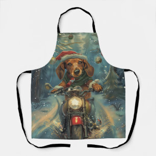 Delantal Perro Dachshund montando motocicleta Navidad