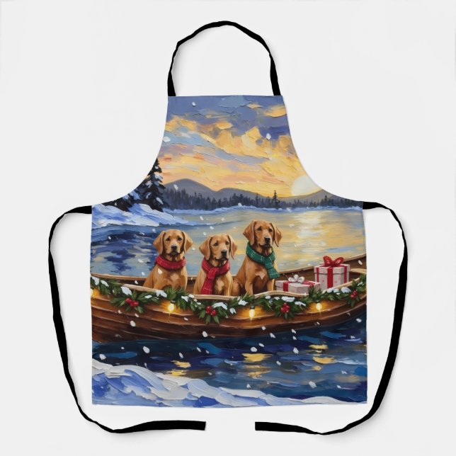 Delantal Perro de Agua de Chesapeake Navidad Barco Fiesta (Anverso)