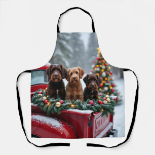 Delantal Perro de Agua Portugués Camión Rojo de Navidad Fie
