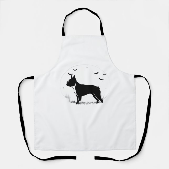Delantal Perro de Boston Terrier - Halloween Moon Silhouett (Anverso)