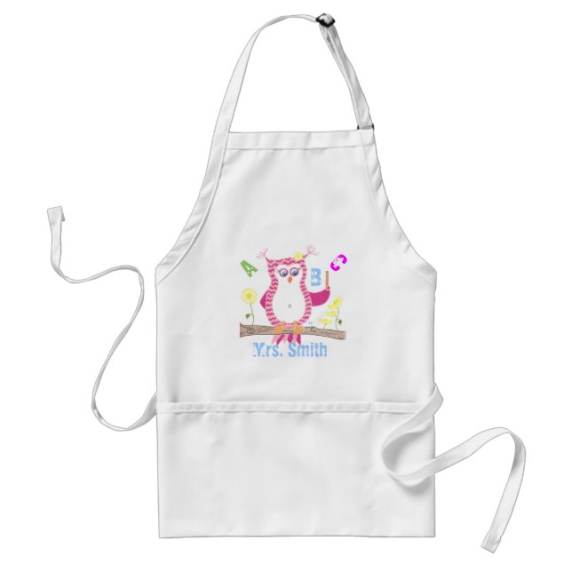 Delantal Perro de búho de profesor rosado personalizado. (Frente)