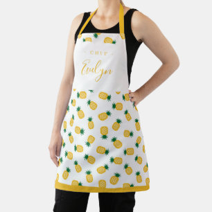 Delantal Perro de cocina personalizado de piña amarillo cr