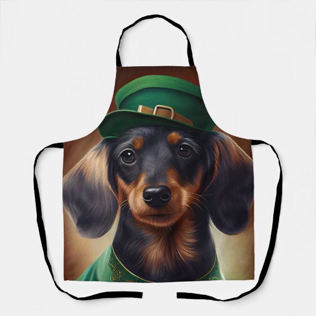 Delantal Perro de Dachshund con vestido de San Patricio (Anverso)