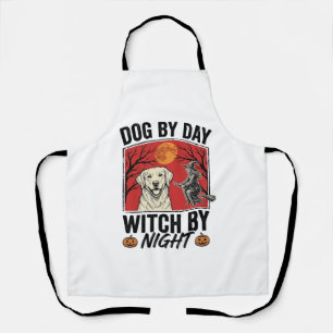 Delantal Perro De Día Bruja De Noche Vintage Halloween Perr