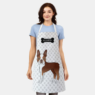 Delantal Perro De Dibujos Animados Boston Terrier Rojo Con