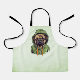 Delantal Perro de Pug con capucha verde