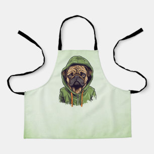 Delantal Perro de Pug con capucha verde