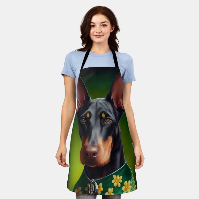 Delantal Perro Doberman en vestido de San Patricio (Gastado)