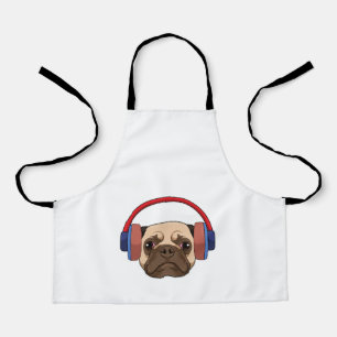 Delantal Perro en la música con auriculares