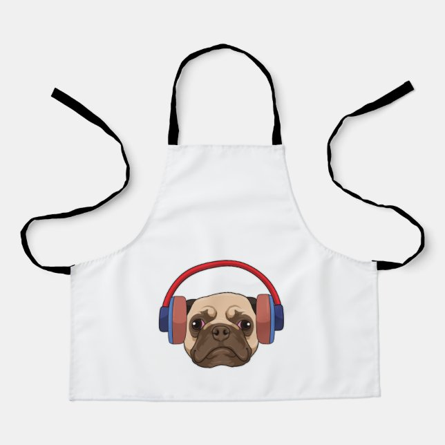 Delantal Perro en la música con auriculares (Anverso)