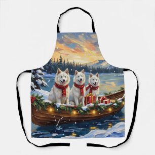Delantal Perro Eskimo Americano Blanco Navidad Barco Fiesta