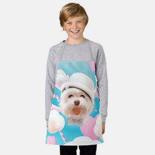 Delantal Perro esponjoso con Gorra blanco