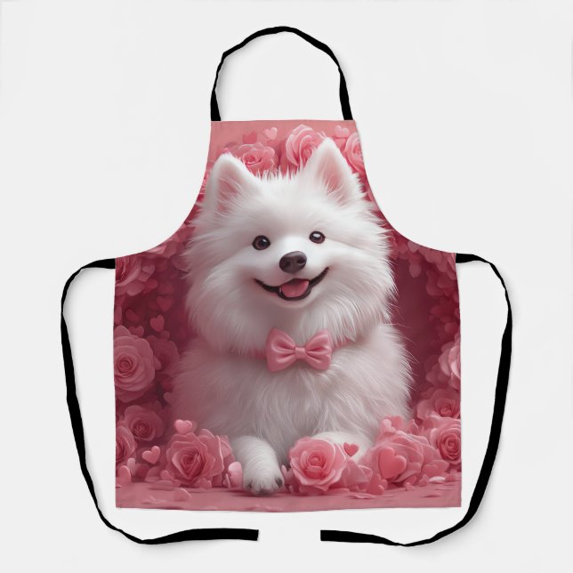 Delantal Perro Esquimal Americano con Rosas - Día de San Va (Anverso)