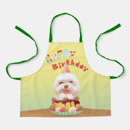 Delantal Perro feliz cumpleaños con pastel