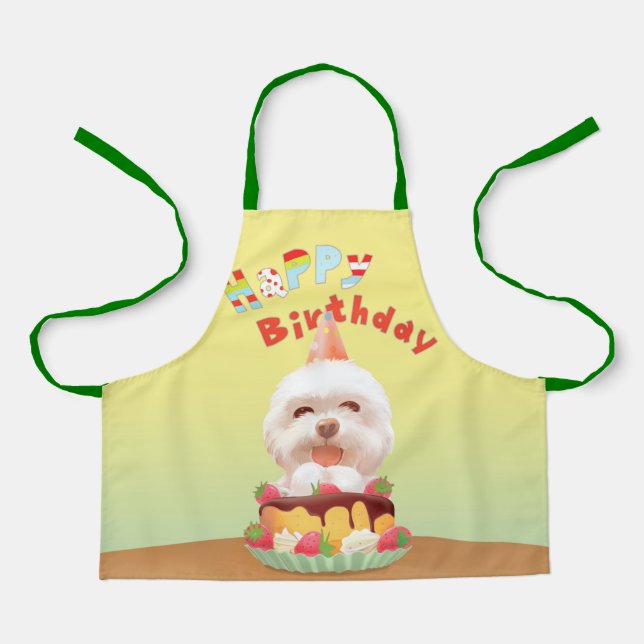Delantal Perro feliz cumpleaños con pastel (Anverso)