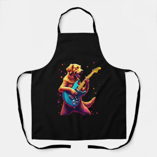 Delantal Perro Golden Retriever tocando Rock con Guitarra E