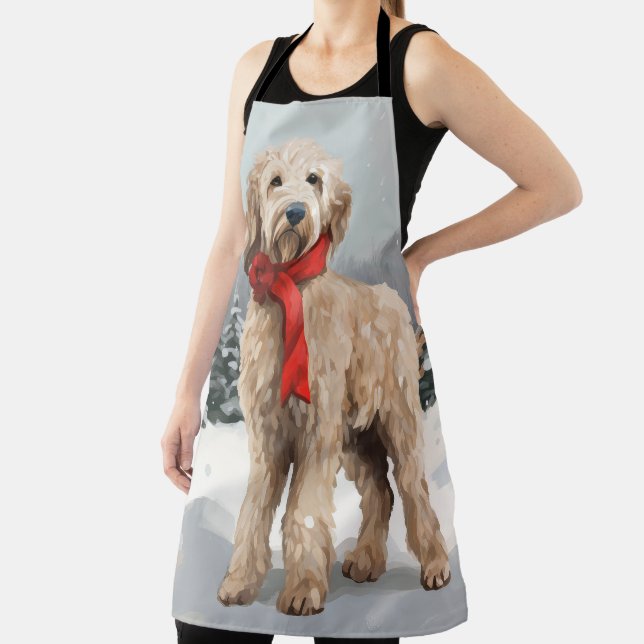 Delantal Perro Goldendoodle en la nieve Navidad (in situ)