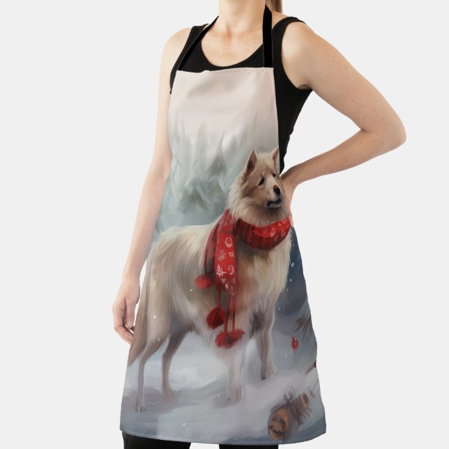 Delantal Perro lappund finlandés en Navidades de nieve (in situ)