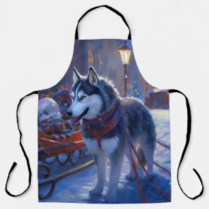 Delantal Perro lobo siberiano Temporada festiva de Navidad