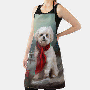 Delantal Perro maltés en Navidades de nieve