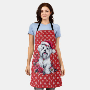 Delantal Perro maltés floral festivo con perro de navidad d