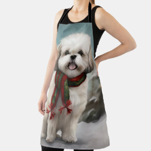 Delantal Perro Malti Tzu en Navidad con Nieve