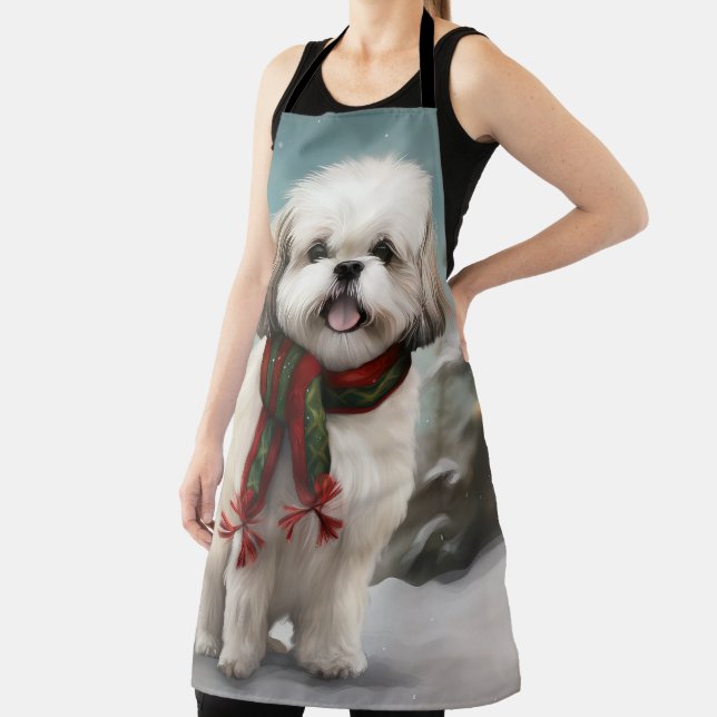 Delantal Perro Malti Tzu en Navidades de nieve (in situ)