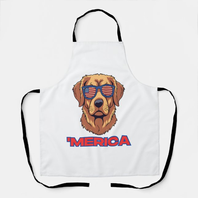 Delantal Perro Merica con bandera de EE.UU. gafas de sol ar (Anverso)