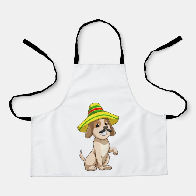 Delantal Perro mexicano con gorra de paja (Anverso)