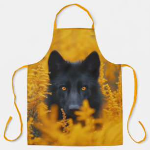 Delantal Perro negro con ojos de oro asombrosos