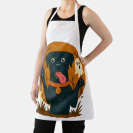 Delantal Perro negro lindo y espeluznante con fantasma