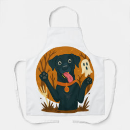 Delantal Perro negro lindo y espeluznante con fantasma