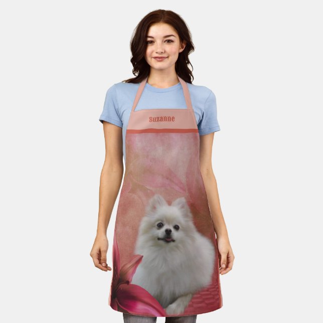 Delantal Perro panomerano blanco lindo personalizado (Gastado)