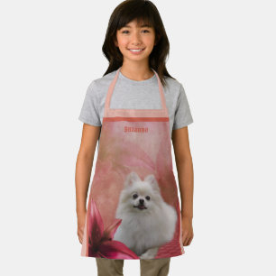 Delantal Perro panomerano blanco lindo personalizado