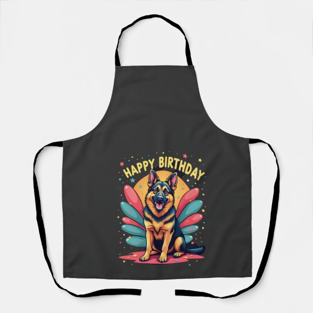 Delantal Perro Pastor Alemán Feliz Cumpleaños Fiesta Shep R (Anverso)