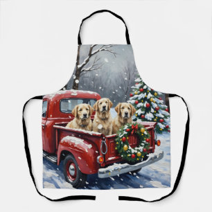 Delantal Perro Pastor Inglés Antiguo Camión Rojo Navidad Fi