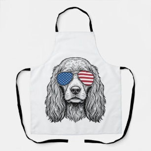 Delantal Perro Patriótico con Gafas de Sol de Bandera Vinta