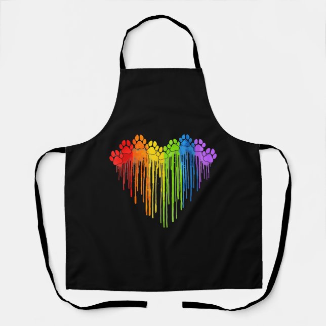 Delantal Perro Paws Arcoiris Corazón Perro Lover Orgullo Ga (Anverso)