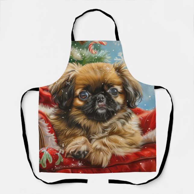 Delantal Perro Pequinés Navideño Festivo (Anverso)