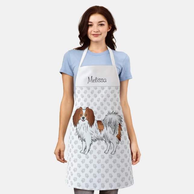 Delantal Perro Phalène Rojo Blanco Con Patitas Amante de lo (Gastado)