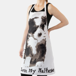 Delantal Perro picante maltés negro y blanco